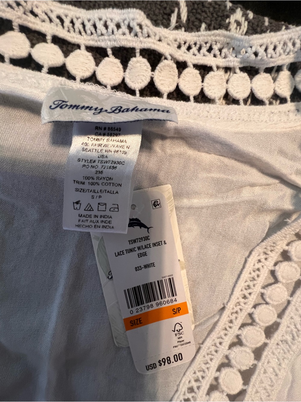Tommy Bahama White Lace-Trim Tunic Swim Beach Coverup - Picture 3 of 10